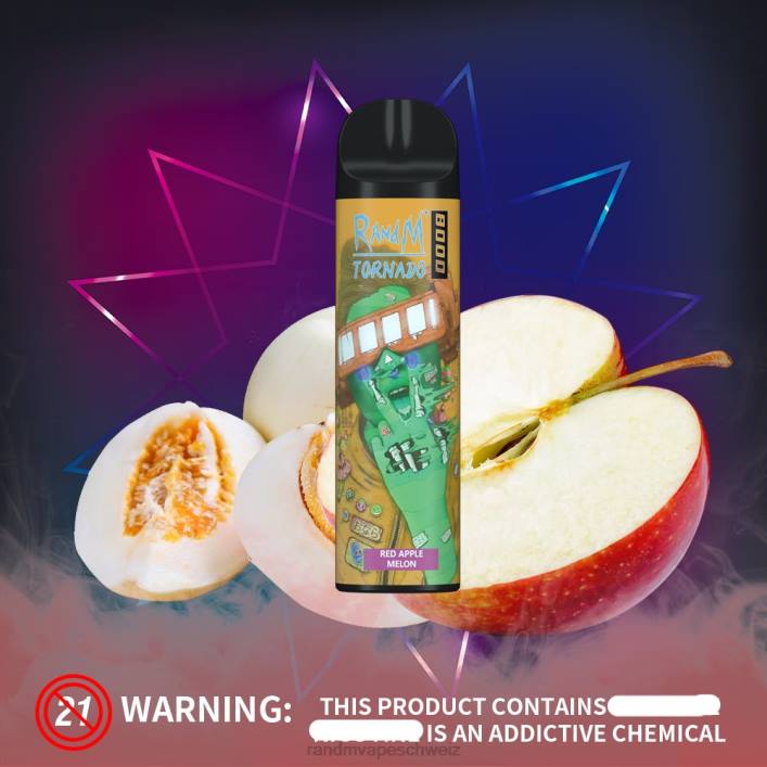 RandM Vape Rabattcode | RandM Tornado 00P2245 8000 Airflow Control Vape-Gerät 1St rote Apfelmelone